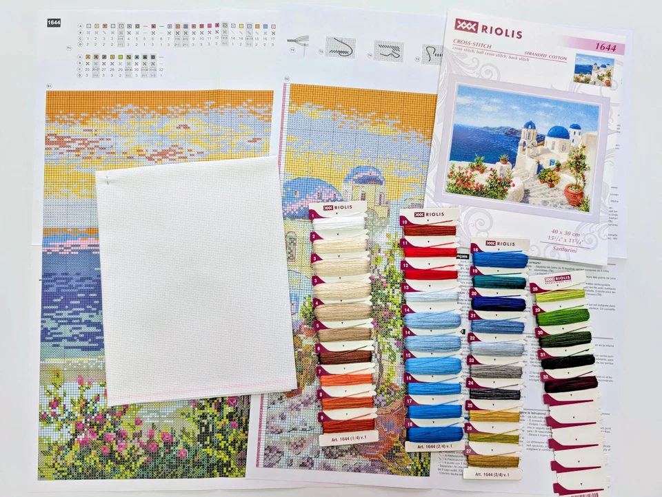 RIOLIS Kit Punto de Cruz Contado 1644 Santorini - Isla Griega en Blanco y Azul Foto 2 de 4