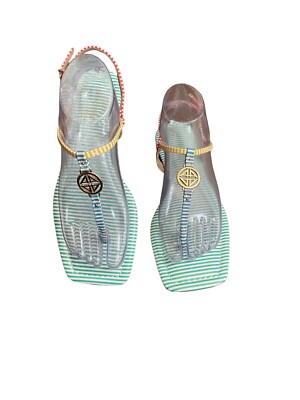 Antonio Melani Leather Multicolor Striped Thong Strap Flat Sandal