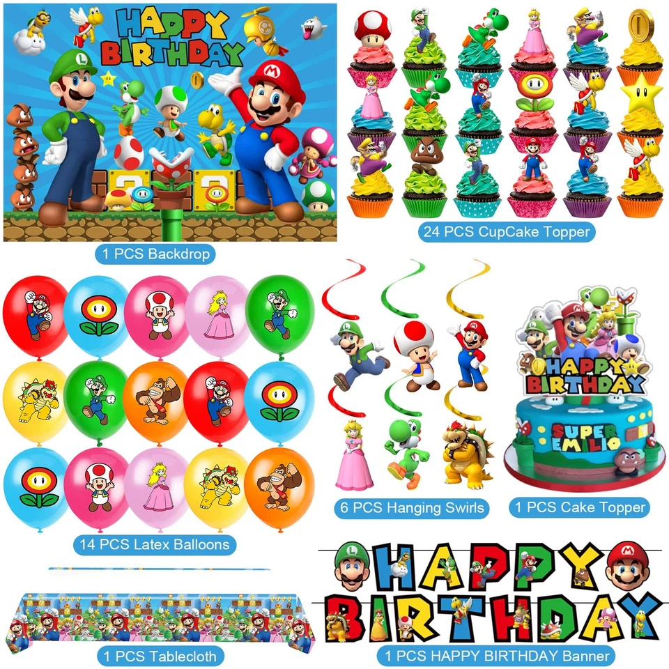 Mario Birthday Party Supplies Party Decorations Set Include Banner Backdrop B... - Image 2 of 4