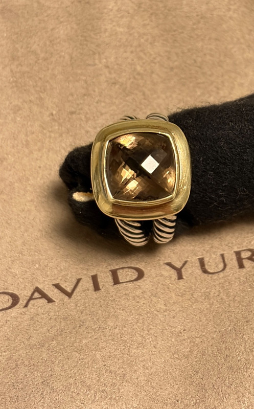DAVID YURMAN 18K Gold Sterling Silver Albion Smoky Quartz Ring Size 6.75