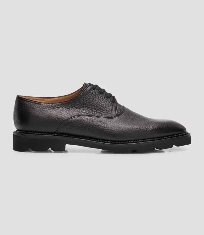 SAOLA Scarpe eleganti derby John Lobb da uomo Zennor in pelle nera con grana suola a strappo taglia 10