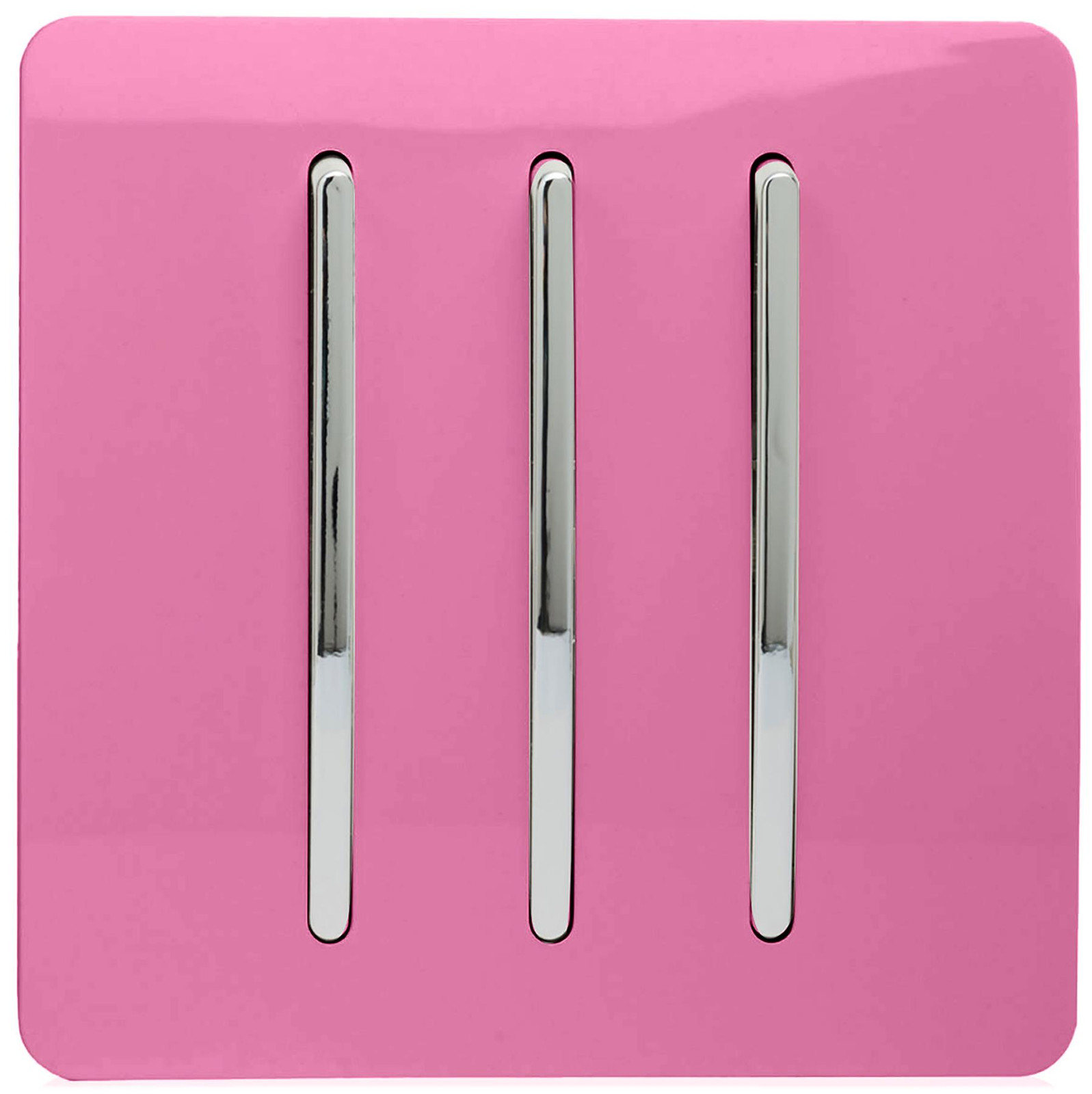 Trendi 3 Gang 2 Way Modern Glossy 10 Amp Rocker Tactile Light Switch Pink - Image 2