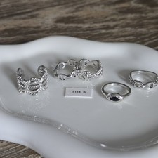 Silver Tone 5 Ring Set Size 6 Stackable Statement Bands NWT No Tags