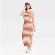 NEW Universal Thread Womens Ribbed Knit Nautical Maxi Dress Red Stripe Sz XXL 