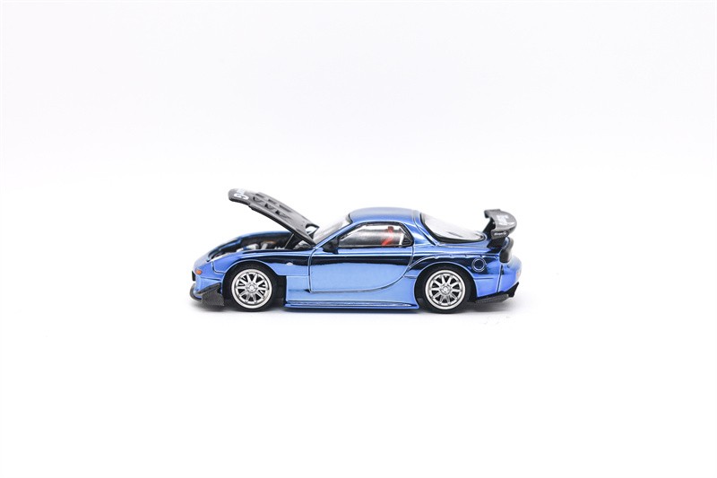 Xcartoys x POP RACE 1:64 RX-7 Re-Amemiya Widebody Chorome Blue Diecast Model Car