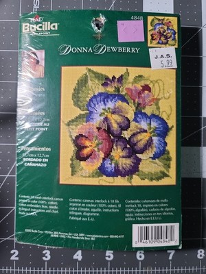 Bucilla Donna Dewberry Pansies Needlepoint Kit 4848 Craft Cross Stitch Gift 5x5''