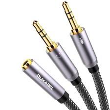 DUKABEL Gold-Plated  Strong Braided Y Splitter Audio Cable 12 inches, Black