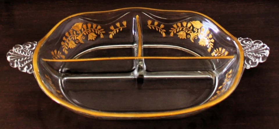 Rare! FOSTORIA DIVIDED 3-PART ETCHED GLASS RELISH DISH 1938 RICHELIEU PATTERN - Image 3 of 4
