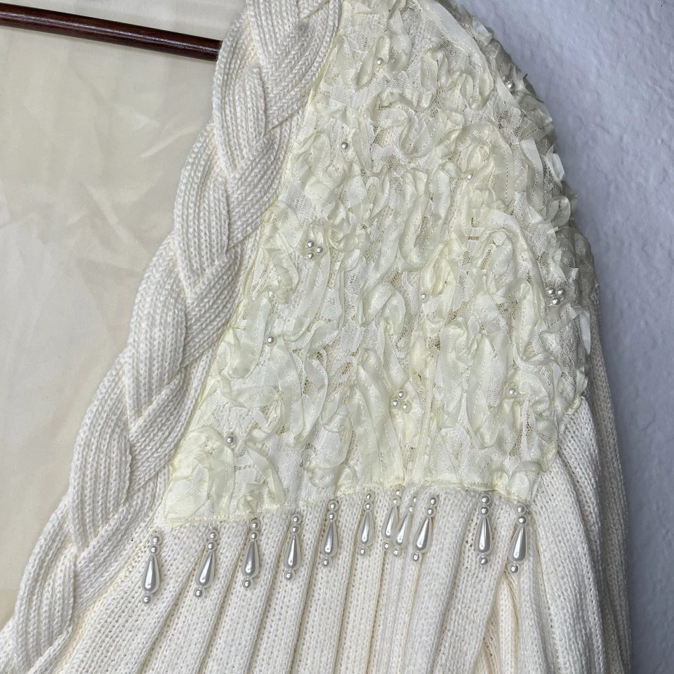 Suéter Maurade Vintage Años 80 1X Marfil, Manga Bishop Plisado Tejido Pe Cordones y Foto 3 de 4