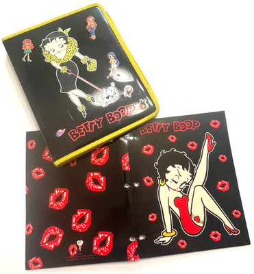 Betty Boop 3-Ring Zipper Binder 2005 Yellow Black Red Bonus Folder Inside  Flaws