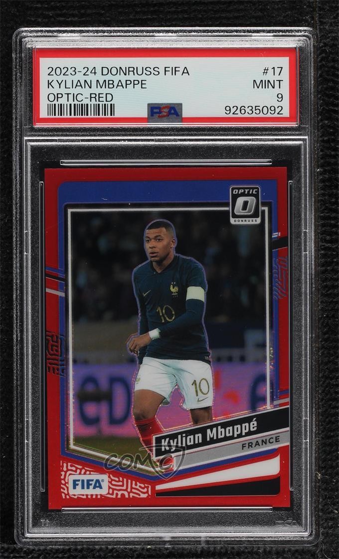 2023 Panini Donruss FIFA Optic Red Prizm /299 Kylian Mbappe #17 PSA 9 MINT 0i7l