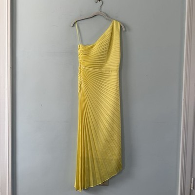 badgley mischka gold pleated midi dress Badgley Mischka Metallic Pleated V-Neck Midi-Dress