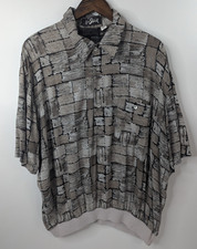 Vintage Alan Stuart Gray Abstract Banded Waist Polo Shirt Mens Size XL