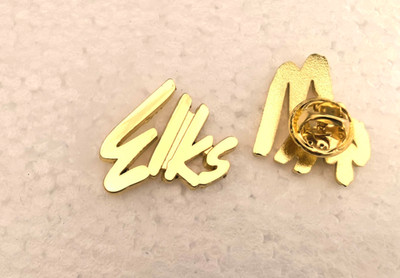 BPOE Elks Lodge Club Script Gold Tone Lapel Pin Tie Tack 1'' Hat, Vest, Tote Bag