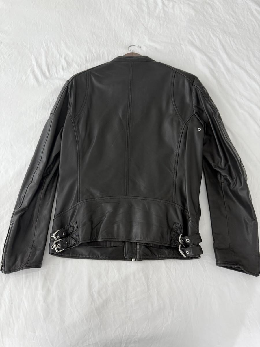 Diesel Black Sheepskin Leather Biker Jacket Men's Size L – Quilted