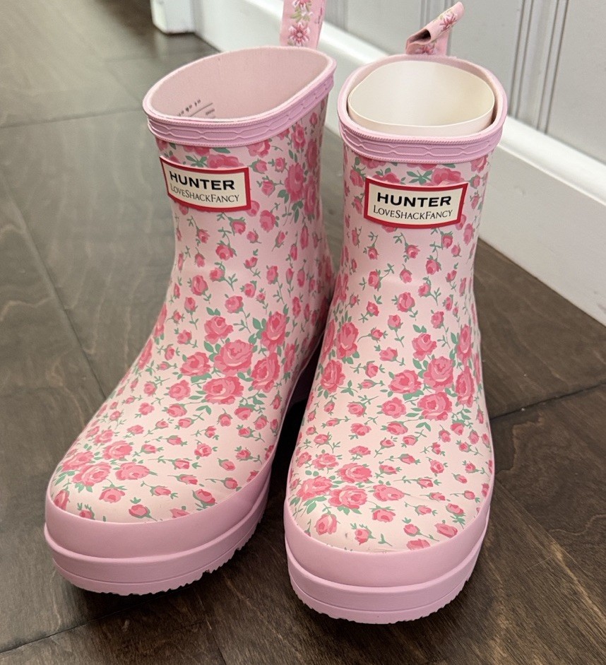 Hunter x LoveShackFancy Women's Floral Waterproof Ankle Rain Boots