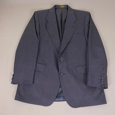 Evan-Picone Blazer Windowpane Plaid Mens 41/42R Navy Blue Two Button Sport Coat