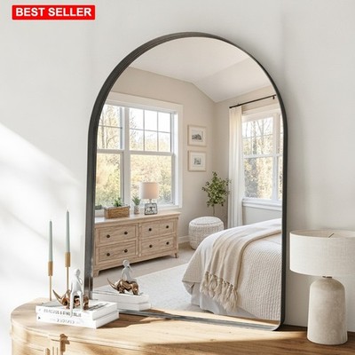 Bathroom Mirror 36x40 Inch Black Arched Wall Mount Tempered Glass Frame