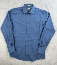 Lucky Brand 4 Way Stretch Shirt Mens M 15-15 1/2 34/35 Geometric Blue Slim Fit