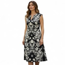 Anthro HD in Paris Black and Cream Floral Textured Midi Dress 2 petite