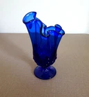 VINTAGE FENTION COBALT BLUE GLASS LILY OF THE VALLEY HANDKERCHIEF VASE 7"