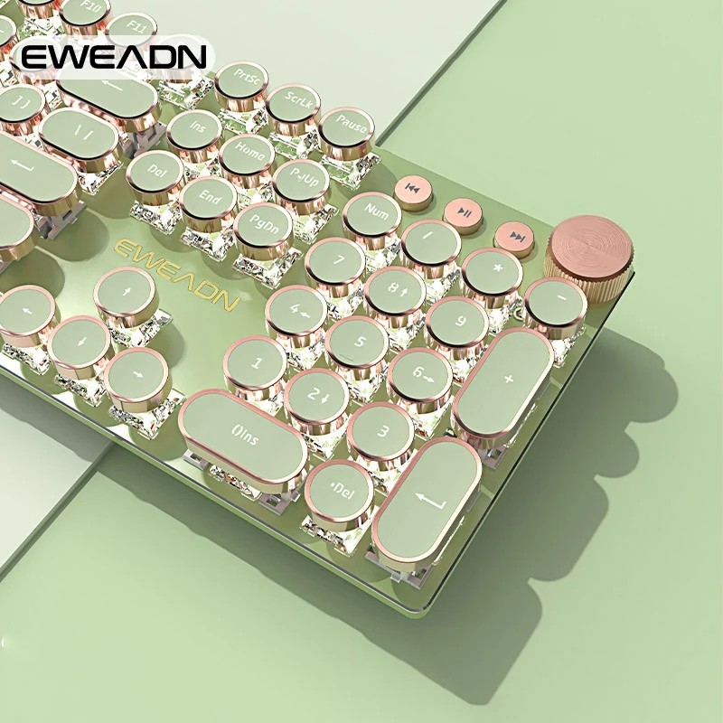EWEADN V20 Punk Typewriter Mechanical Gaming Keyboard, 104 Keys Round Keycaps LE