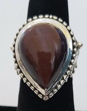 Artisan Crafted Sterling Bold Pear-shaped Tiger Eye Ring Size 6