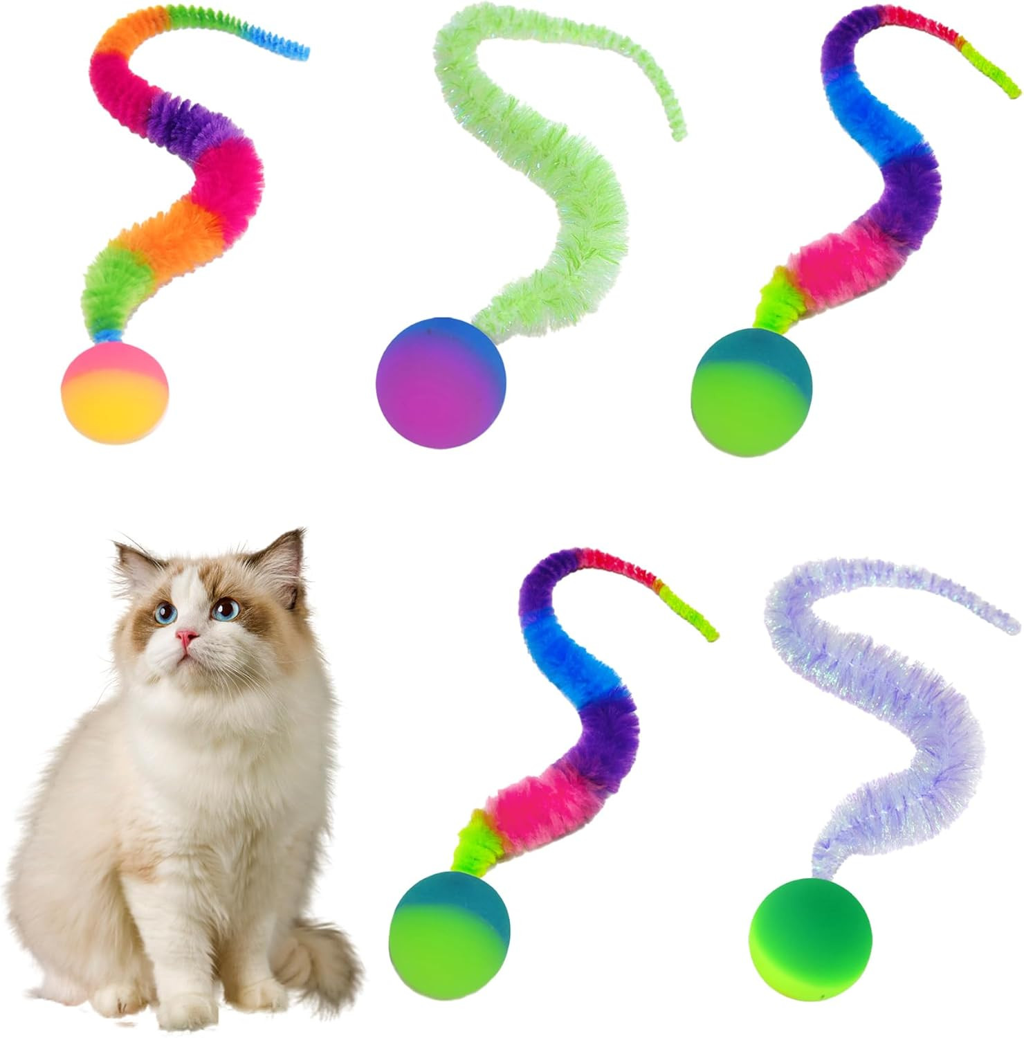 Regala Felicità al Tuo Gatto | Set 5 Palline Colorate e Divertenti