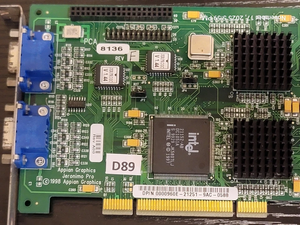JERONIMO PRO APPIAN GRAPHICS 16MB Permedia Dual VGA PCI VINTAGE VIDEO CARD #D89 - Image 2 of 4