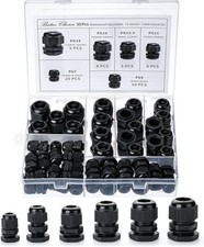 Bates- Nylon Cable Gland, 50 pcs, 3-16 mm 50 Pack, PG7-PG19, Black 