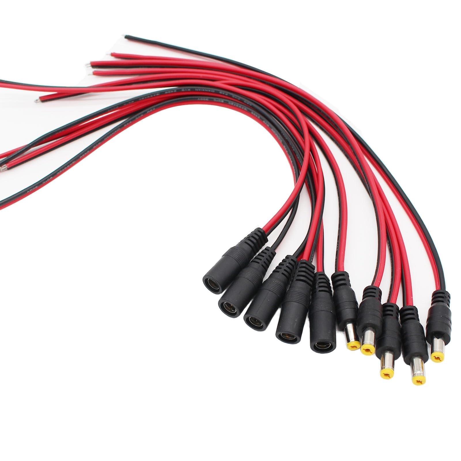 exgoofit 12V 5A DC Power Pigtail Barrel Plug Connector Cable 5 Pairs, 2.1mm x...