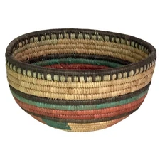 Vintage Hausa Multi-Colored Coiled Basket Handwoven Tribal Decorative  9.5" x 6"
