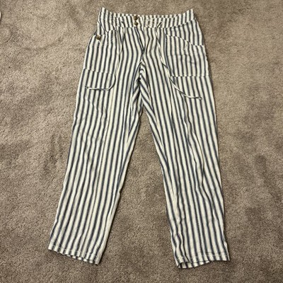 American Eagle Pants Womens 6 Striped Pockets Tapered White Blue Nautical Cotton