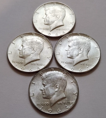 (4) AU 1964 John F Kennedy Half Dollars 90% Silver 50c                  (X54)
