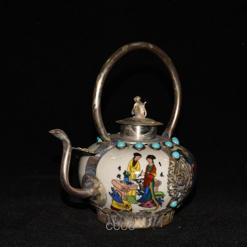 Tetera de colección hecha a mano con incrustaciones de plata y porcelana Beauty Deco Art ﻿ Foto 4 de 4