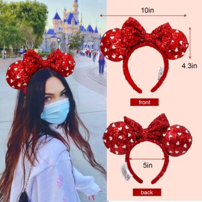 Disney-Parks Mickey Mouse Red Sequin Bow Love Heart Minnie  display picture 2