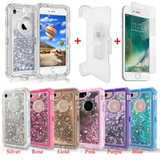 For iPhone 6/7/8/P/X Quicksand Liquid Glitter Defender Case w/Clip fits Otterbox