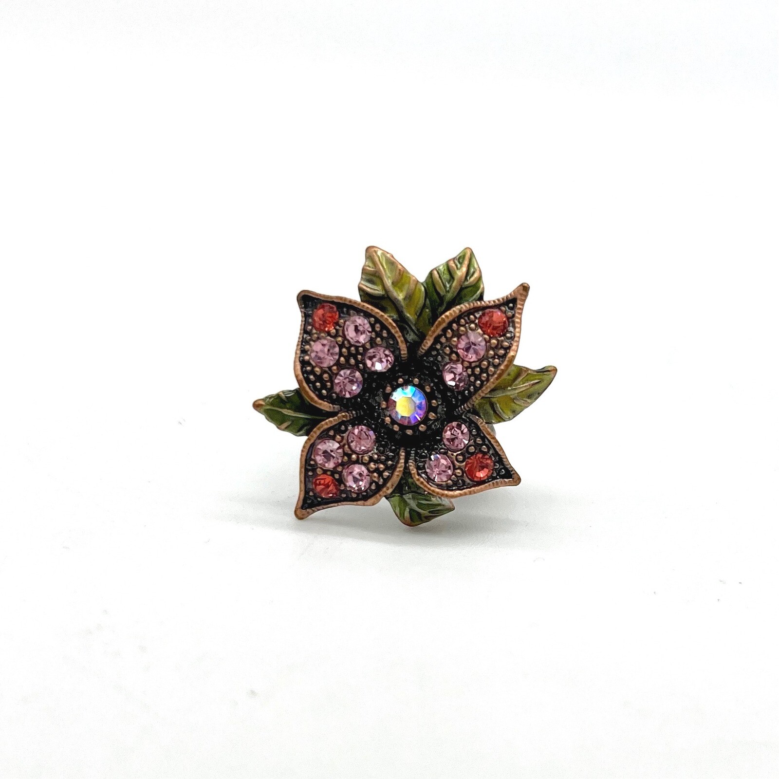 Flower Ring Pink Rhinestone Adjustable Statement … - image 1