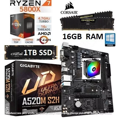 AMD Ryzen 7 5800X + 16GB RAM + 1TB SSD + GIGABYTE A520M