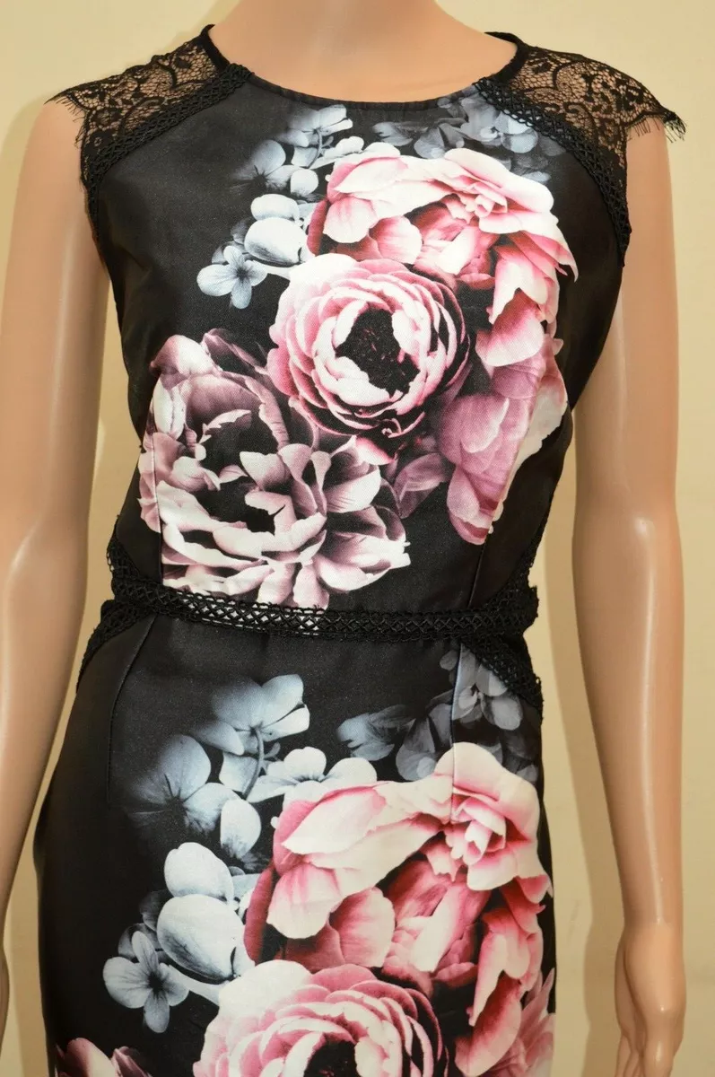 New Lipsy VIP Floral Elizabeth Lace Black Mix Dress Sz 8 14 16