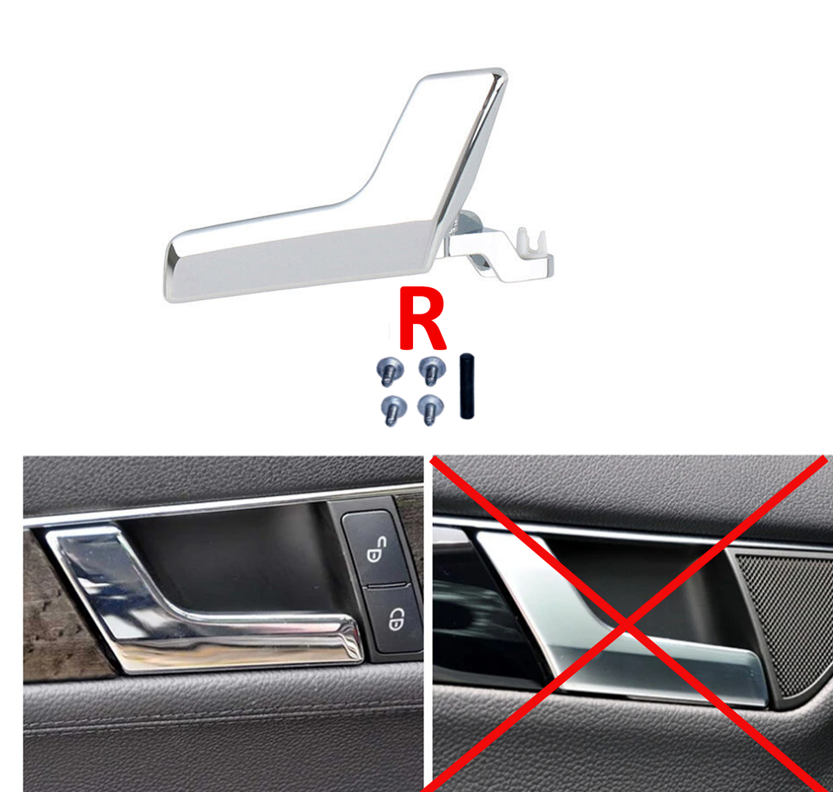 Mercedes C250 C300 C350 Interior Door Handle Repair Kit - Chrome Upgrade