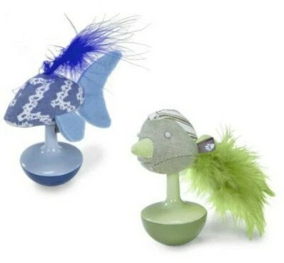 WORLDWISE (Set of 2) Kathy Ireland Wobble Blue Fish AND Wobble Green Bird Catnip Cat Toys