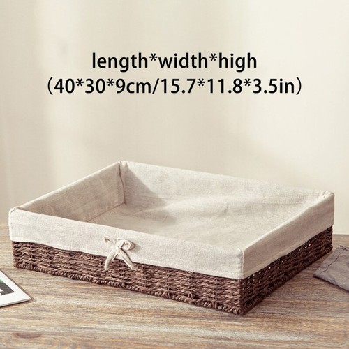 Rustic Wicker Fruit Storage Basket Faux Rattan Woven Rectangular Bow Organizer - Picture 7 of 12