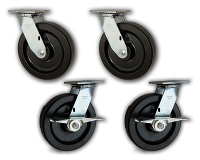 Heavy Duty 8" Swivel Casters With Phenolic Wheels - 4 Pack (2 With Brakes) 5000 Lb Capacity