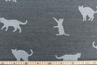 Dekostoff, Doubleface, Jacquard, B&B Fabrics, Albert, Katzen, Grau, 140cm 