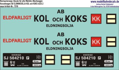 H0-Restaurierungs-Decals SJ Kol/Koks-Kesselwagen von Märklin Nr 4525.2, 087-7318