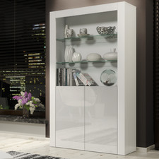 Stylish 100cm White TV Unit Sideboard Cabinet with Glass Shelves Push Doors