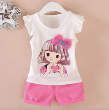 Girls White Graphic Print T-Shirt and Shorts Set