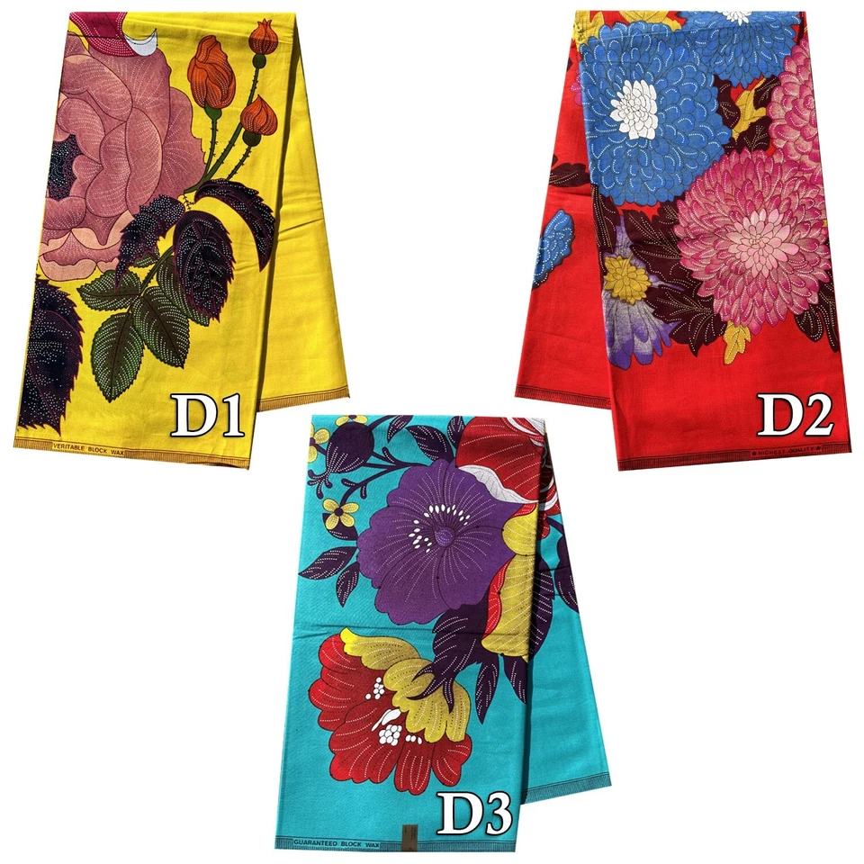 African Ankara Wax Floral Print 100% Cotton Fabric Dressmaking Craft Per Yard
