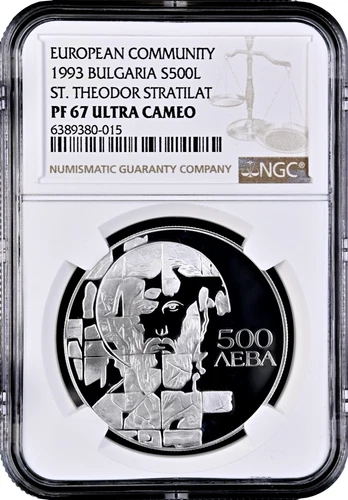 Bulgaria 500 leva 1993, NGC PF67 UC, "St. Theodor Stratilat" silver coin